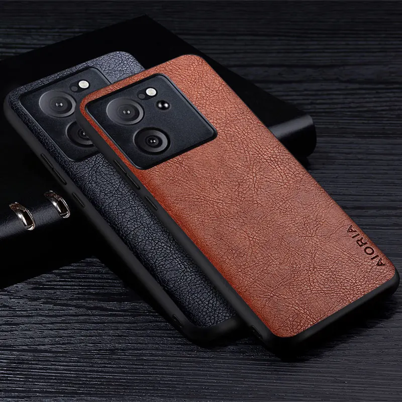 Premium Retro Litchi Pattern Leather Phone Case - Business Style Back Cover