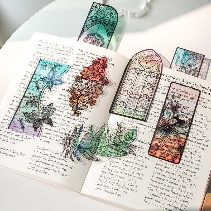 

Цветочная оконная закладка в винтажном стиле, прозрачная книжка для чтения из ПВХ, маркер в стиле ретро, канцелярские принадлежности