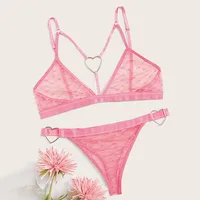 Ensemble de soutien-gorge sexy imprimé coeur ensemble de lingerie anneau lié lingerie érotique 2 pièces sous-vêtements pour femmes maille intime ensemble de bralette transparente 2