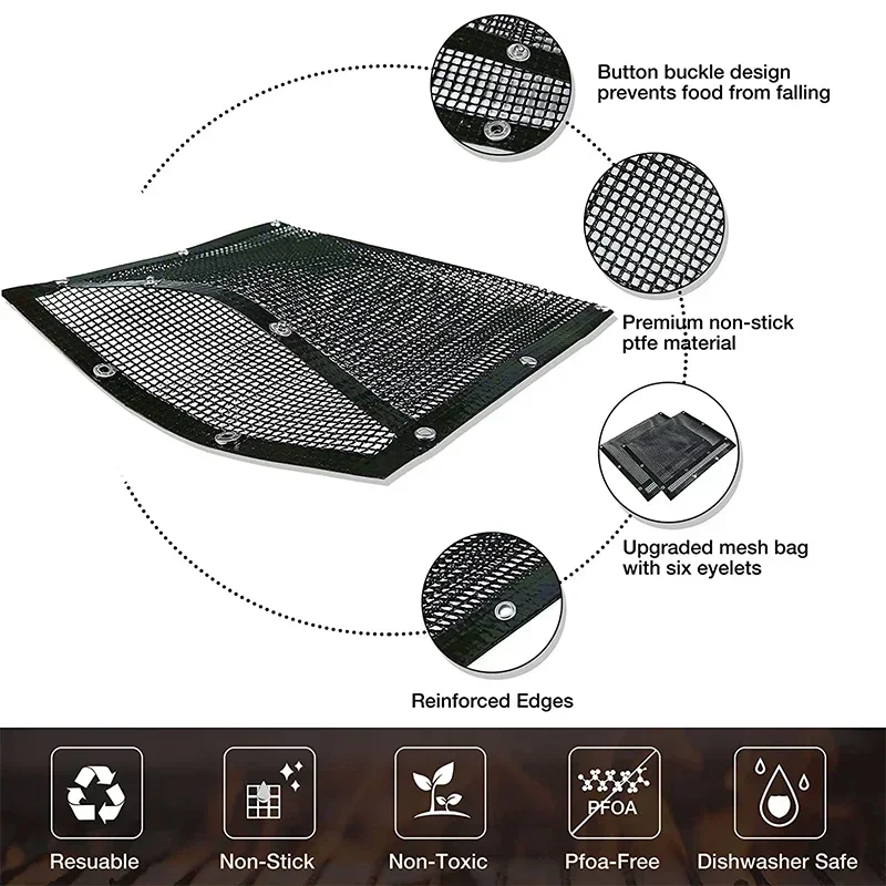 Reusable Non-Stick BBQ Barbecue Bags Mesh Grill Bags for Charcoal Gas Smokers BBQ Veggie Grill