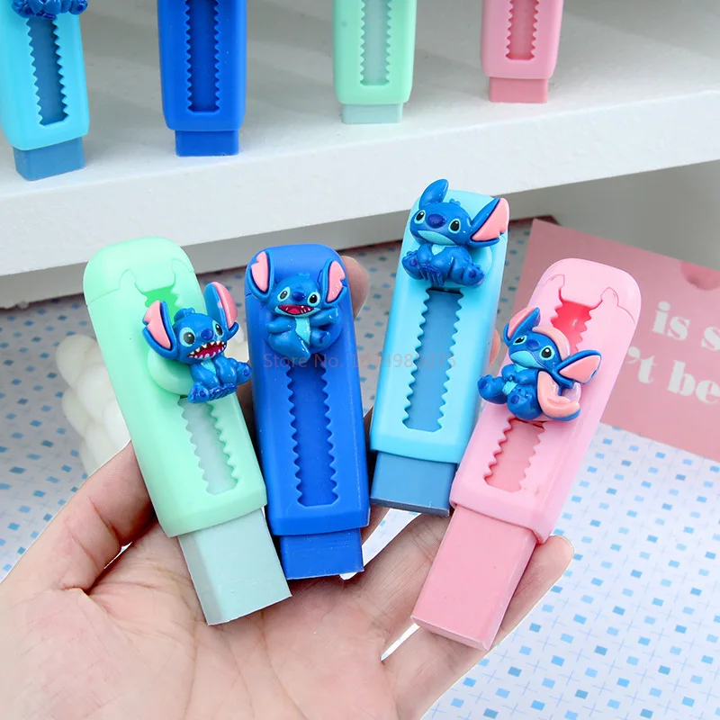 24pcs 디즈니 스티치 푸시-풀 지우개 Labubu Capybara Sanrio 쓰기 그리기 연필 지우개 편지지 사무실 학교 용품