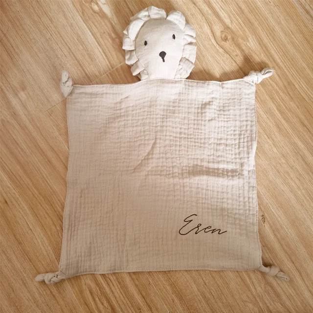 Name Embroided Kids Sleep Toy Soothe Appease Towel Bibs Custom Newborn Sleeping Dolls Baby Cotton Muslin Comforter Blanket 5