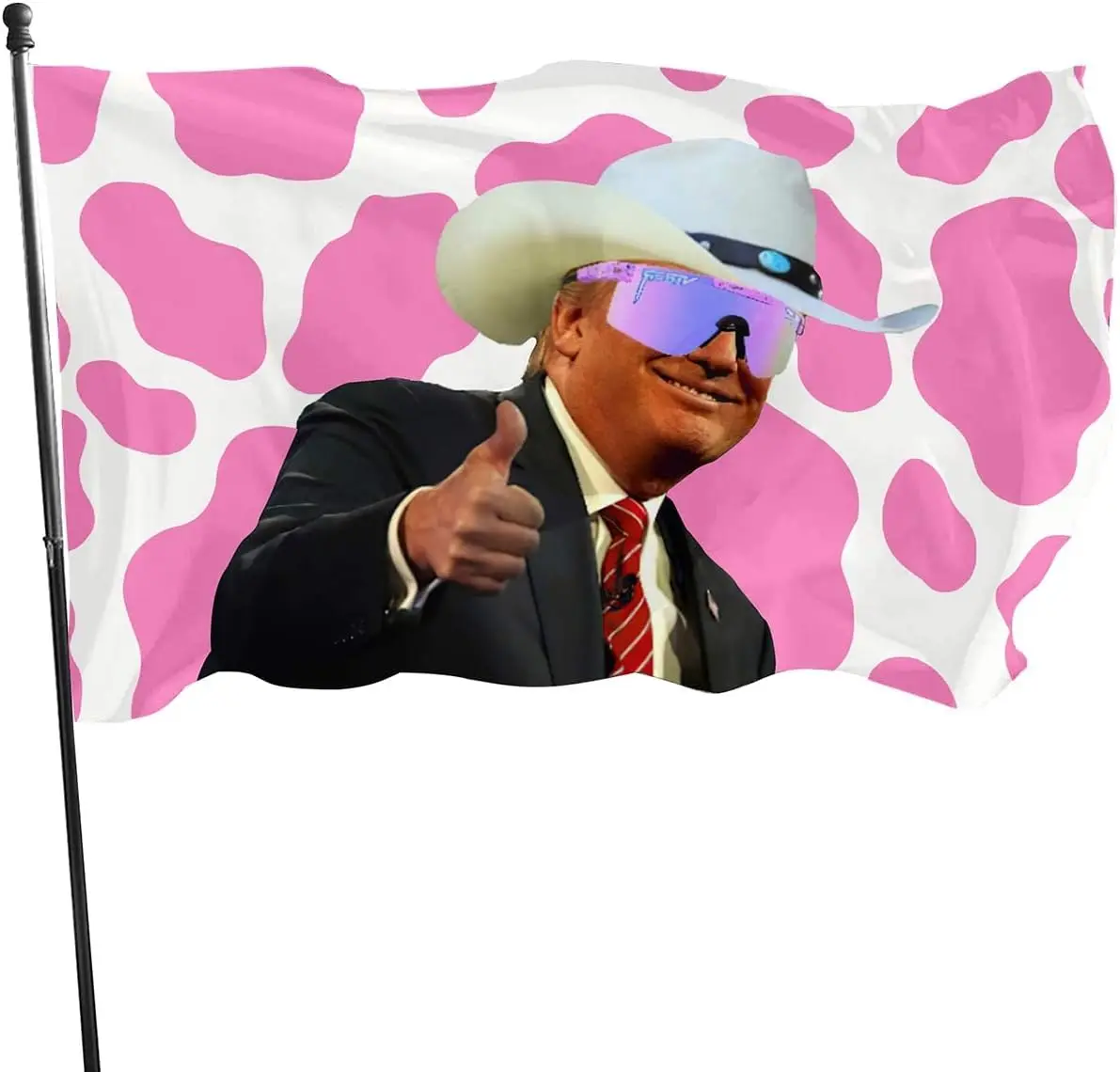 

Pink Trump Cow Print Flag Funny Trump Cowboy Hat Flag with Brass Grommets 3X5 Feet Outdoor Banner Polyester Flag