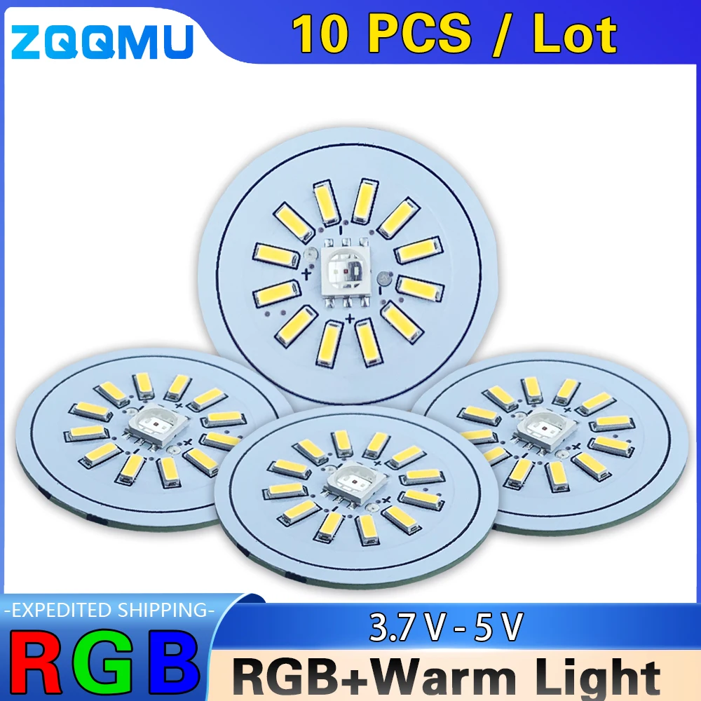 10Pcs 5V 3W LED Light Board Round RGB + Warm Light Low Voltage SMD5050 Night Lamp Beads Aluminium DIY 3V USB Source Home Panel