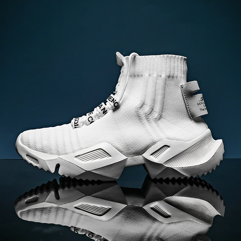 

High Top Sock Shoes Men Chunky Sneakers Fashion Big Size Male Clunky Sneakersy Breathable Thick Bottom Boots White Casual Tenis