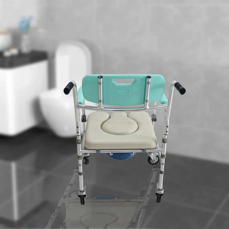 Shower Toilet ChairManual Patient Lift Transfer ChairMobile Nursing Disabled Toilet Chair 5