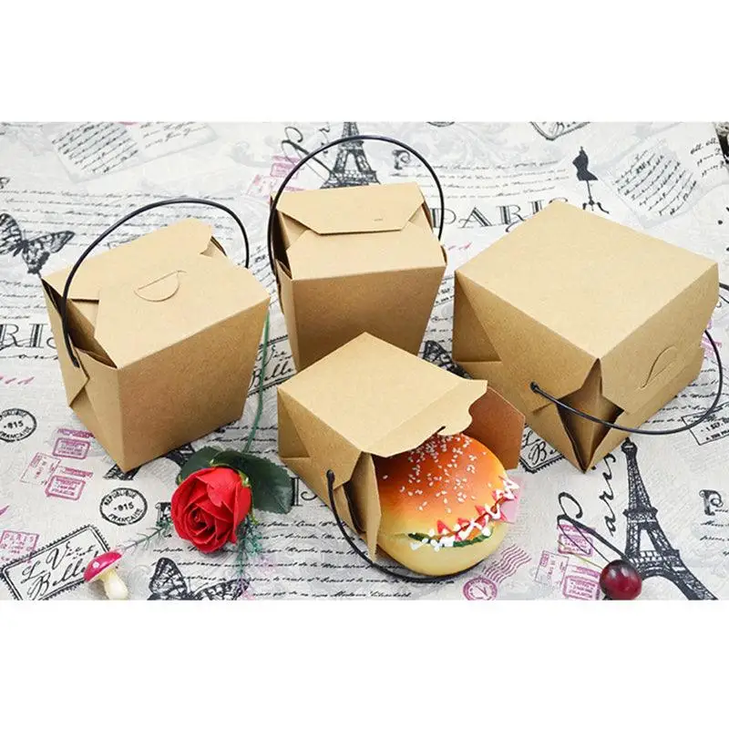 Noodle Boxes W/Handle Paper Cardboard 8,16 & 26oz Disposable Food Takeaway Boxes