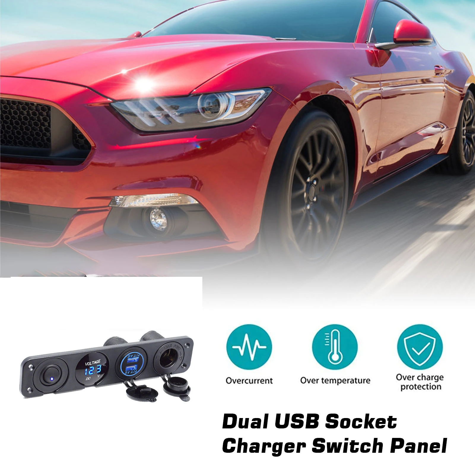 

Dual USB Socket Charger Switch Panel Waterproof Tester Set