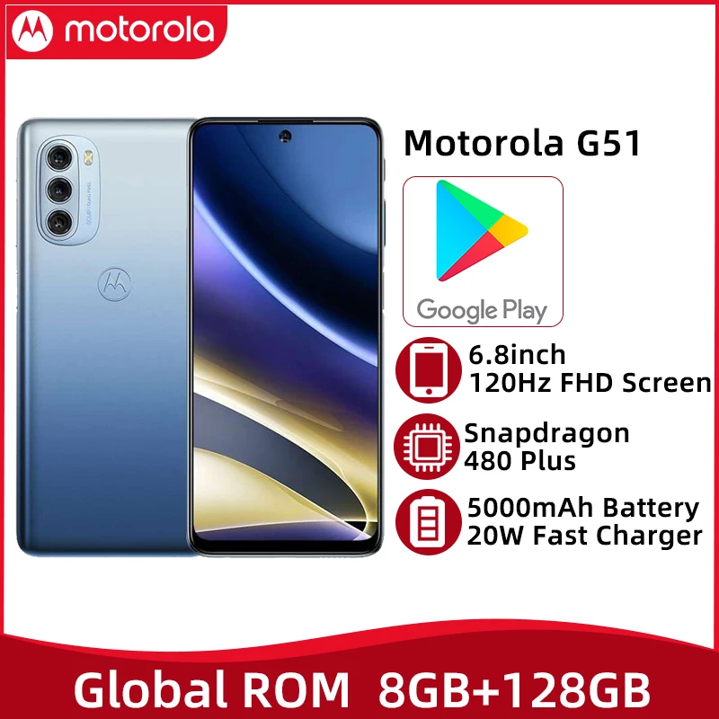 Global Rom Motorola Moto G51 8GB 128GB Mobile Phone 50MP 6.8'' FHD 120Hz Screen 5000mAh Battery Smartphone Snapdragon 480Plus |
