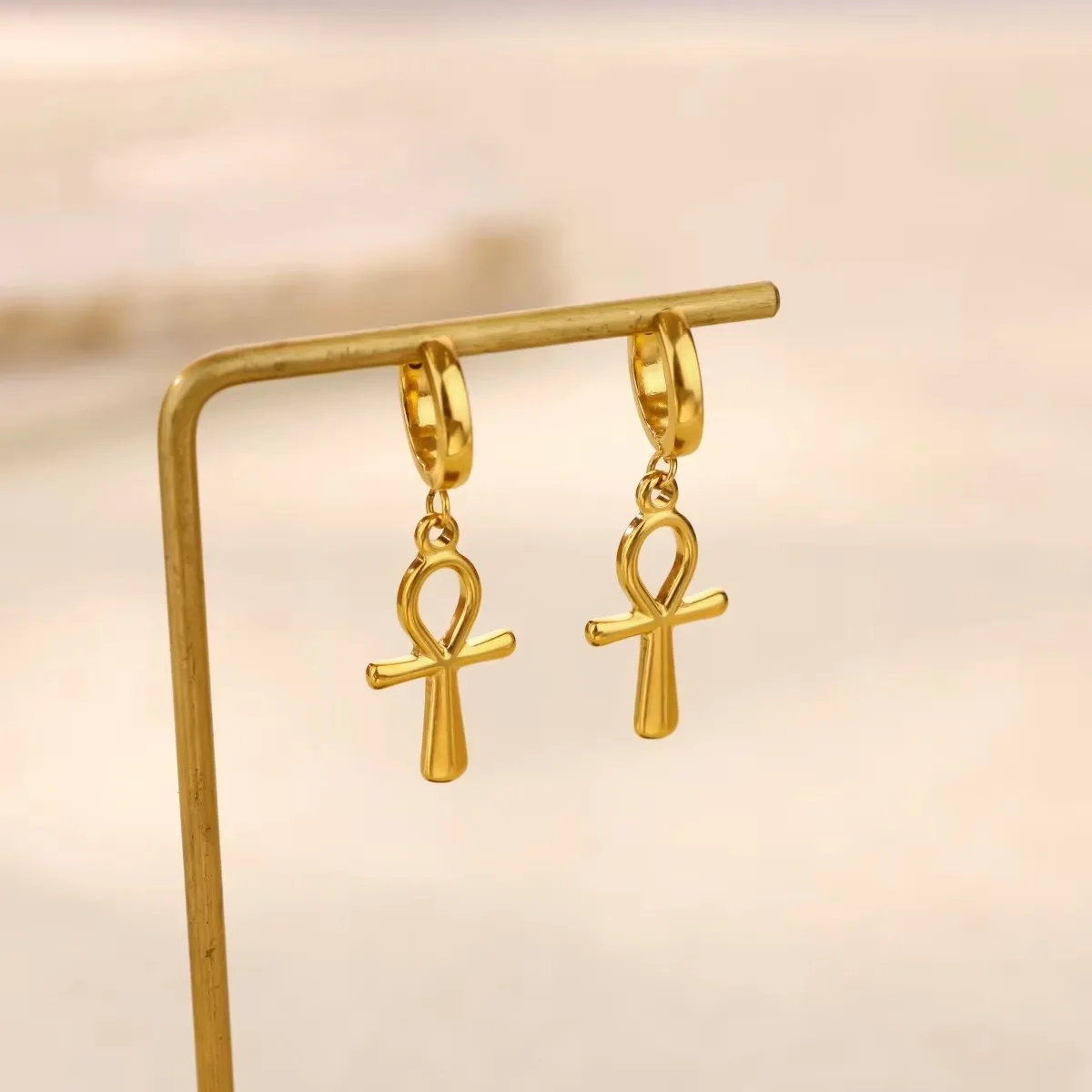Egyptian Hoop Earrings Gold Color Stainless Steel For Women Men