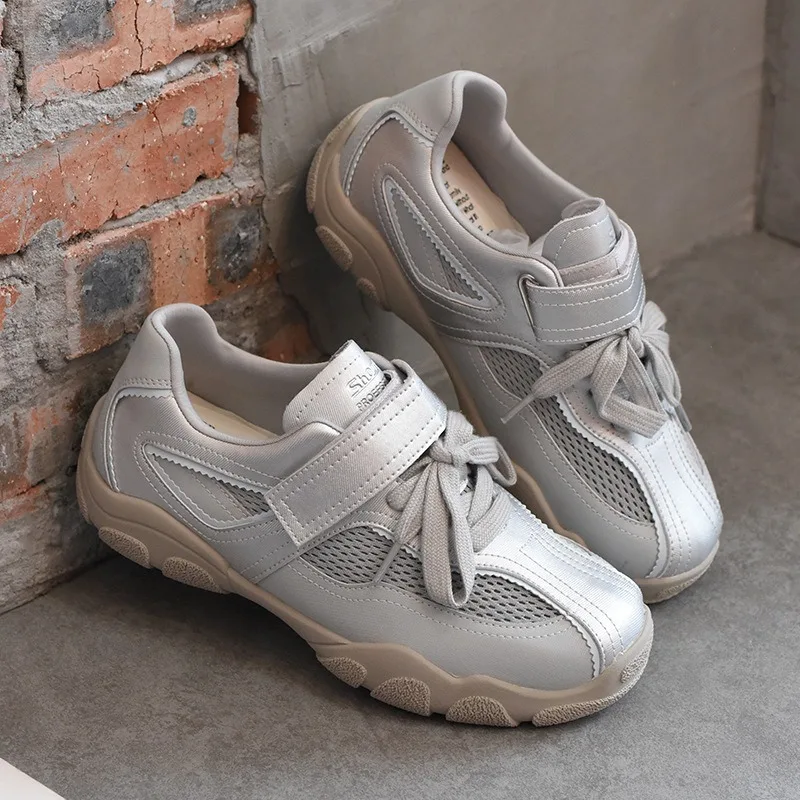 AUTUSPIN Summer Popular Women Sneaker Fashion Leather Patchwork Mesh Shoes Street Style Students Tide Sports Sneakers Size 35-39 4