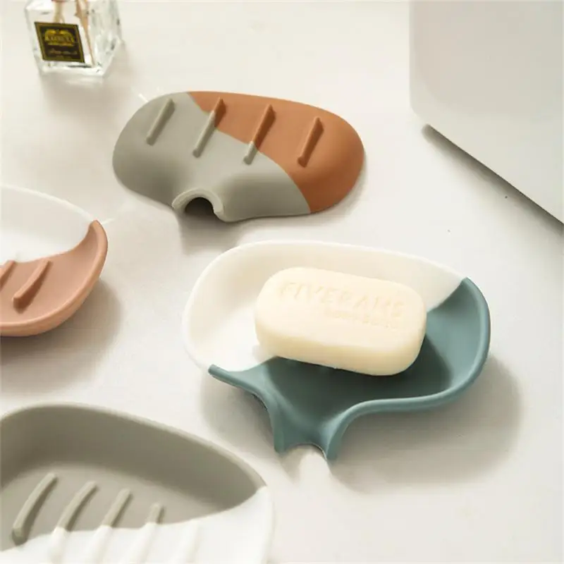 

Soap Container Silicone Shower Home Portable New Bathroom Storage Soap Rack Mix Multiple Colors Simple Style Travel Soap Dish