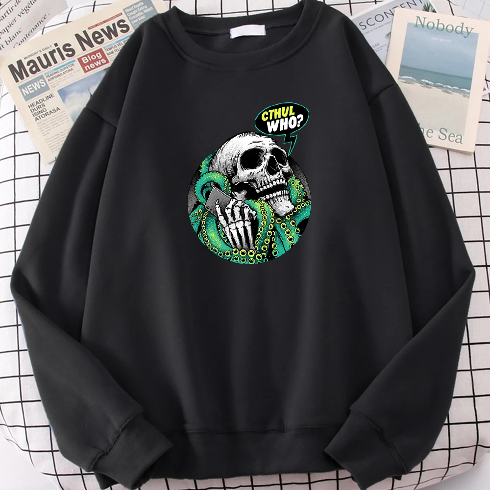 

Octopus Wrapped Skull Tracksuit Mens Street Cartoon Print Autumn Clothing Male Hoodies Retro Casual Street Oversized Sweatshirt
