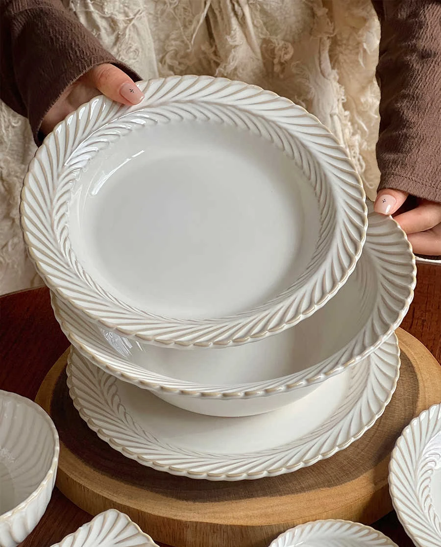 French Retro Tableware Home Plate Vegetable Eating Deep And Light Plate High Appearance Dish Premium Sensation Soup Bowl