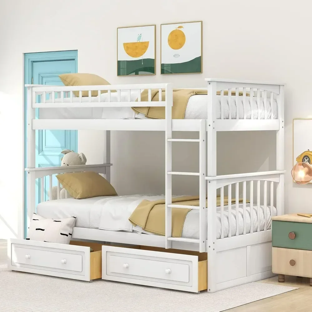 Beds, Frames & Bases Convertible Wood Twin-Over-Twin Bunk Bed with Storage Drawers and Ladder - Can Be Divided Into Two Daybeds 2