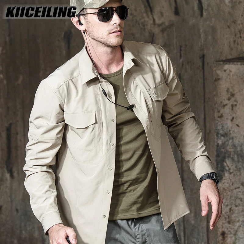 KIICEILING-MP 남성용 전술 셔츠, 하이킹 셔츠, 긴팔, 포켓, 전투 셔츠, 낚시 셔츠