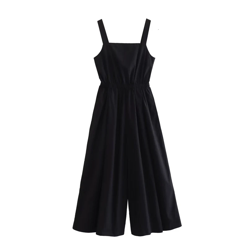

2023 Women's New Sexy Open Back Black Suspender Jumpsuit With Bow Decoration On The Back Fashion Casual Wide-leg Jumpsuit's