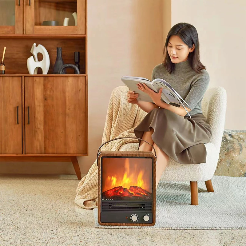 Simulated charcoal flame heater, heating and cooling dual-purpose electric heater, household energy-saving fireplace, indoor