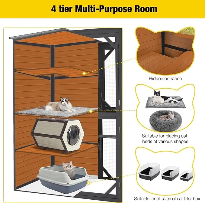 Large Cat Catio 4 Tiers Cat Enclosures House for Outdoor Indoor Cats with Weatherproof Roof