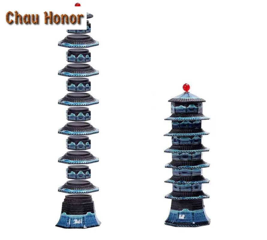 Temmoku Glaze Octagonal Pagoda Tea Set Complete Set Handmade Tea Ceremony Set Tea Maker Teapot and Tea Cup Set Tableware Craft