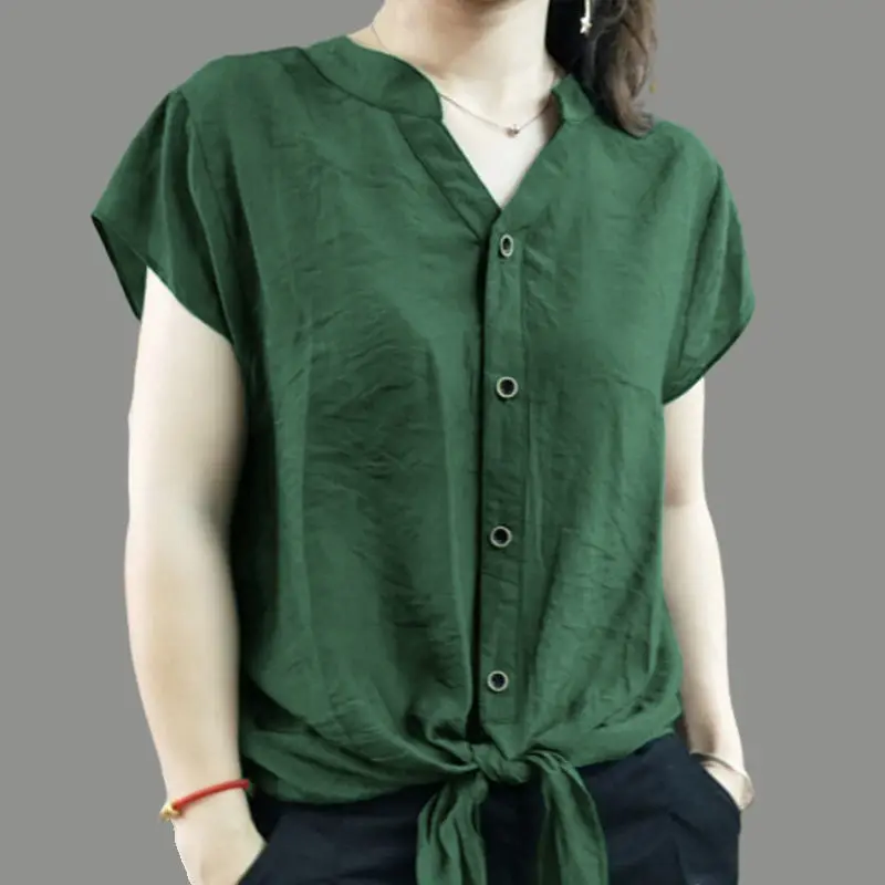 

Женская однотонная трикотажная одежда с V-образным вырезом и коротким рукавом