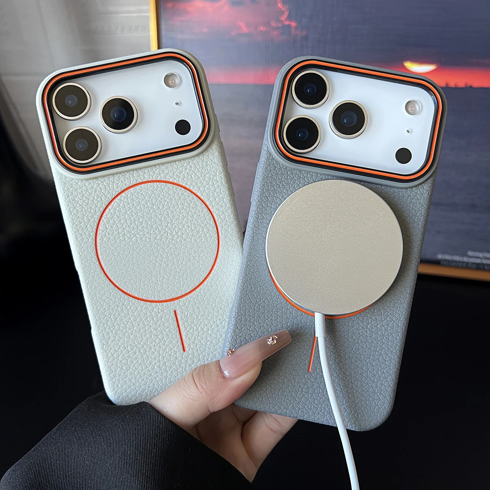 Luxury Leather Texture Magnetic Shockproof Soft TPU Case with MagSafe Compatibility