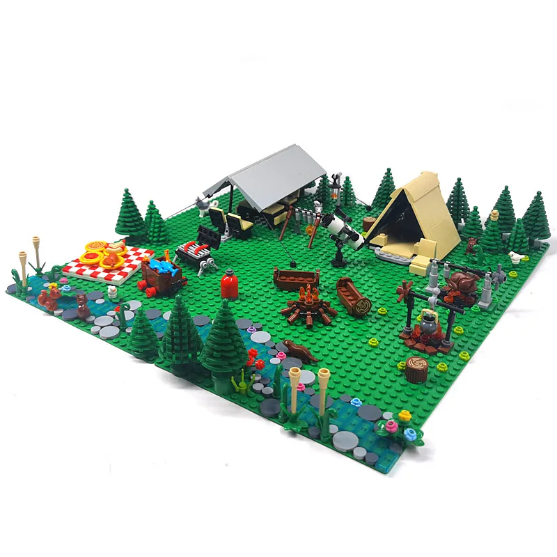 

MOC Outdoor Camping Picnic Equipment Tent Camp Light Scene Barbecue Grill Chicken Rolls Table Folding Chair Building Block Toy