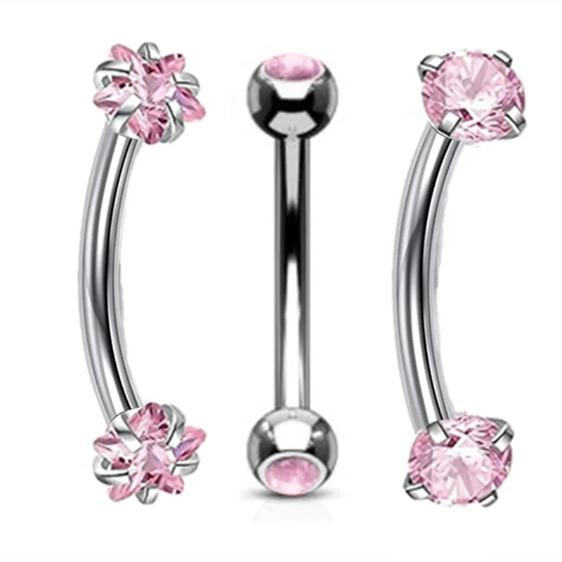 Elegant Heart Crystal Curved Barbell & CZ Star Eyebrow Ring Set - 3-Piece Collection