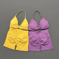 2 Piece Sports Gym Set Strappy Bra Yoga Underwear Short Sport Leggings Bicycle Running Sportswear Woman Seamless Yoga Set - Image 5