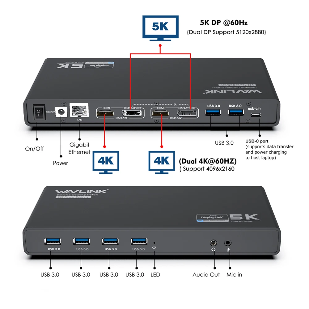 WAVLINK USB3.0 ウルトラ5K ドッキングステーション デュアル4K Amazon.com: WAVLINK Pro Dual 4K@60Hz Universal Docking