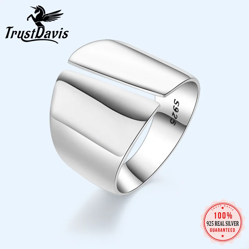 

Женское кольцо с открытым пальцем Trustdavis, гладкое ювелирное изделие из настоящего серебра 925 пробы, ювелирное изделие из серебра 925 пробы, AZ04