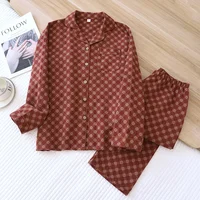 2026 New Spring and Autumn Women's Pajama Set Full Cotton Long Sleeve Long Pants Two Piece Set Cardigan Women's Home Clothes