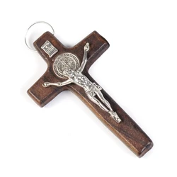 Handcrafted Wooden Jesus Crucifix Wall Art for Religious Pendant and Jewelry Making (Dark Brown)