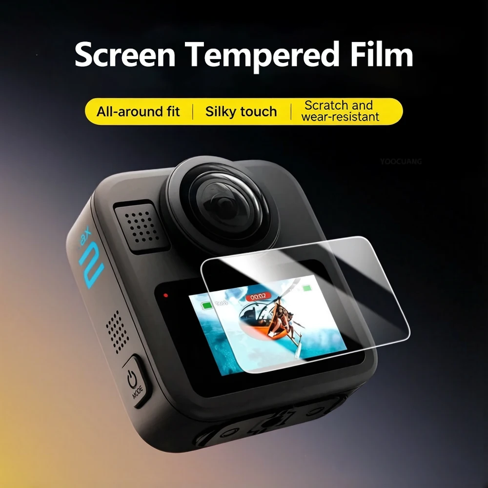 Application facile de la protection d'écran en verre trempé sur GoPro Max 2, sans bulles.