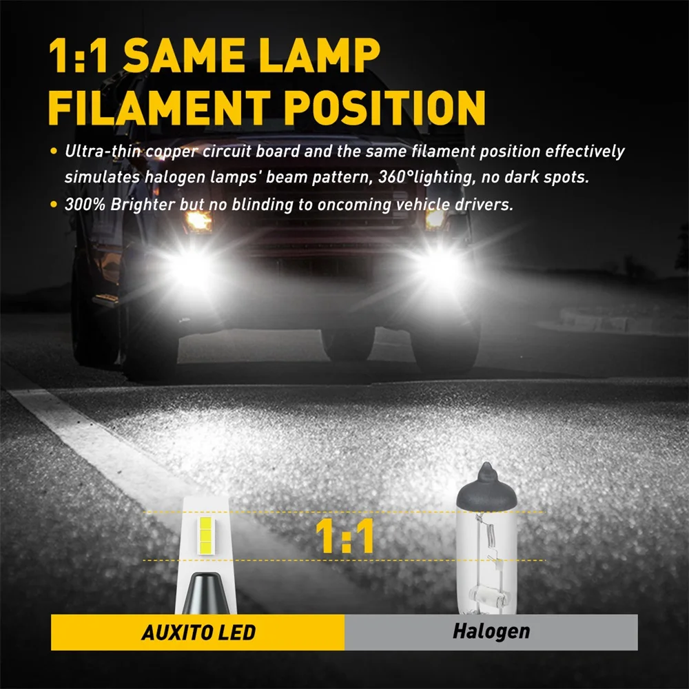 AUXITO 2개입 881 H27 H27W/1 LED 안개등 전구 6500K 백색 880 H27W/1 LED 자동차 안개등 DRL CSP 방수 무선 팬리스 12V