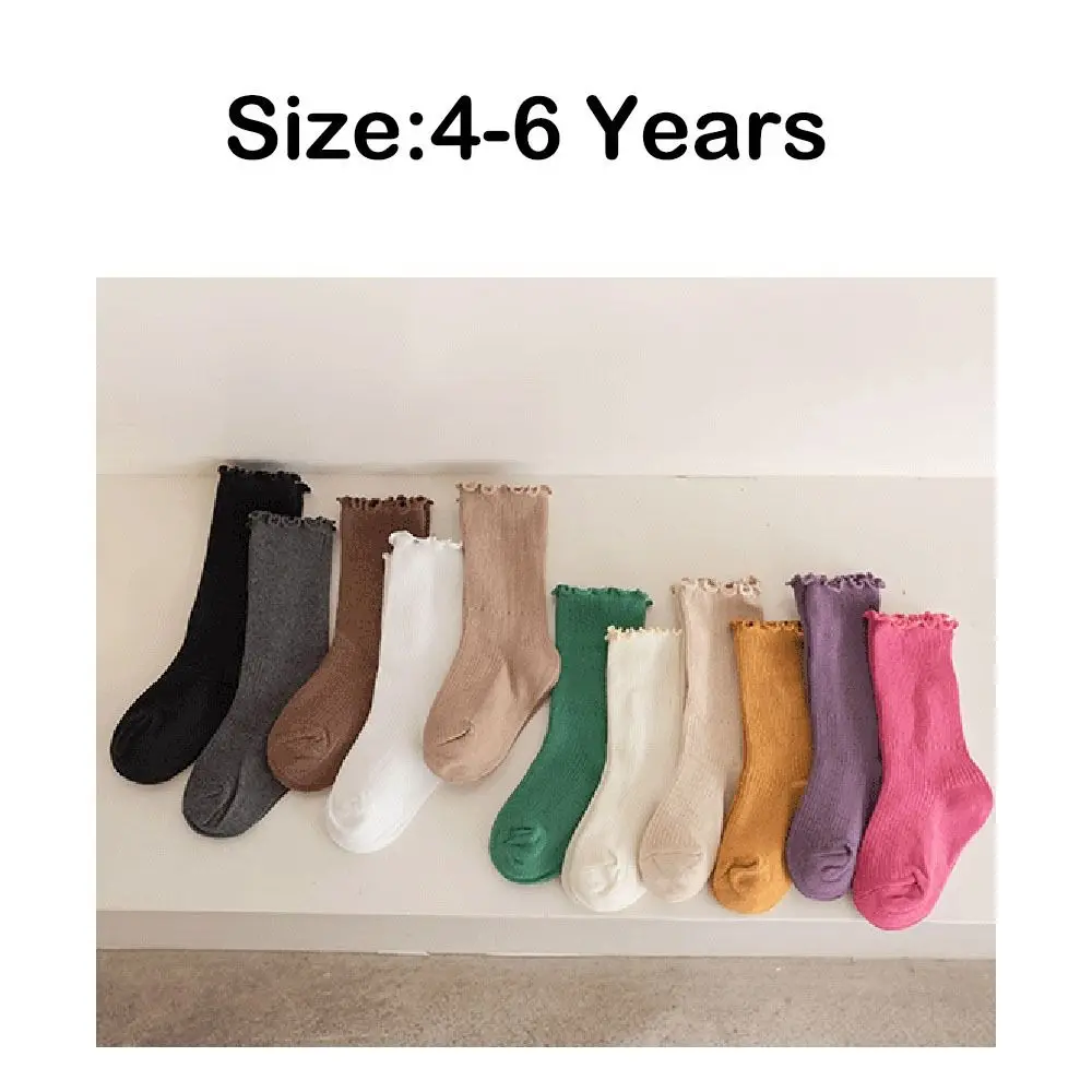 Baby Girls Cotton Dress Socks Solid Color Ruffle Long Sock Ruffle Stockings Toddlers