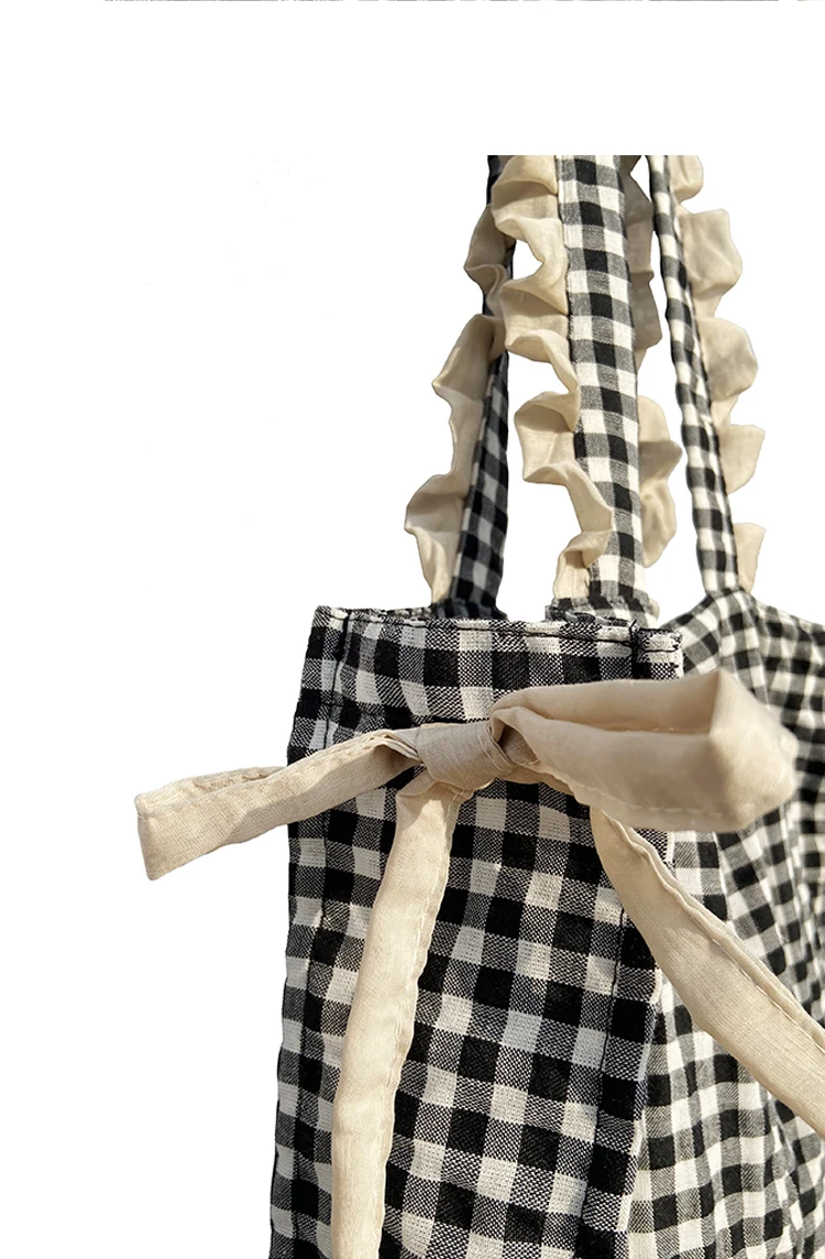 White Black Plaid Casual Style Shoulder Bag women's Simple Design Handbags High-Capacity Shopping Bag