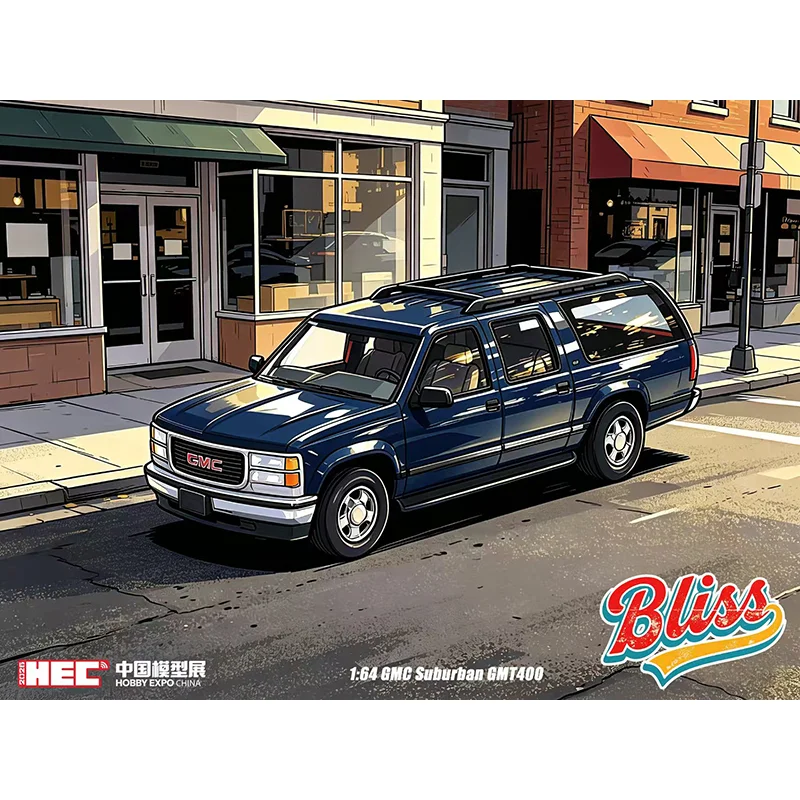 새로운 1:64 블리스 GMC-서버번 GMT400-쉐보레 2026 HEC 전시 시뮬레이션 합금 미니어처 다이캐스팅 자동차 모델 커스텀 장난감 선물