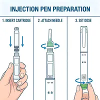 Stylo d'injection d'insuline stérile jetable, dose réglable 60U avec cartouches de 3 ml, compatible avec les embouts de stylo de 4 mm et 5 mm 6