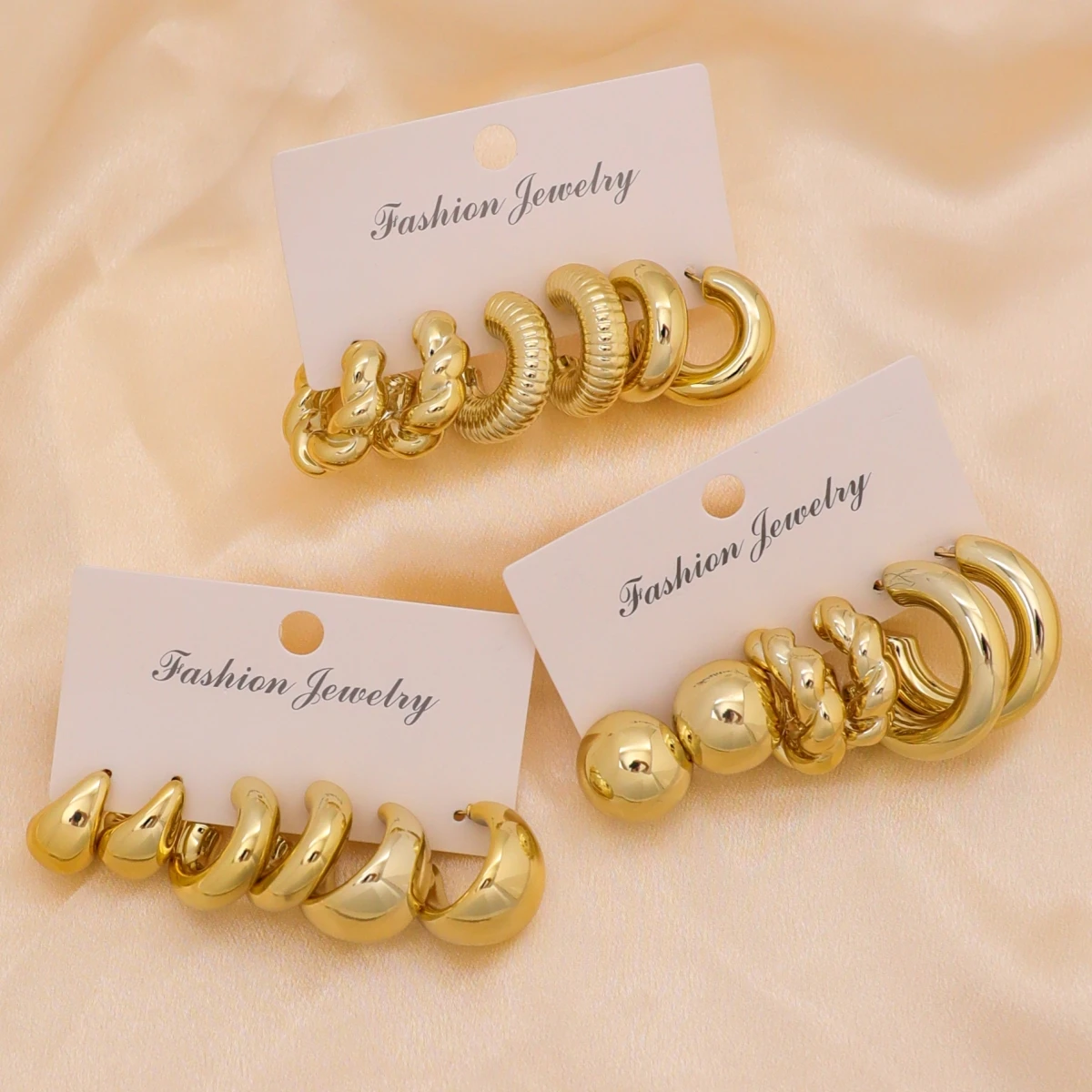 Earring Set 18pcs/Set Luxury Gold Chunky Twist C-Shape Teardrop Women Fashion Metal Geometric Round Earrings