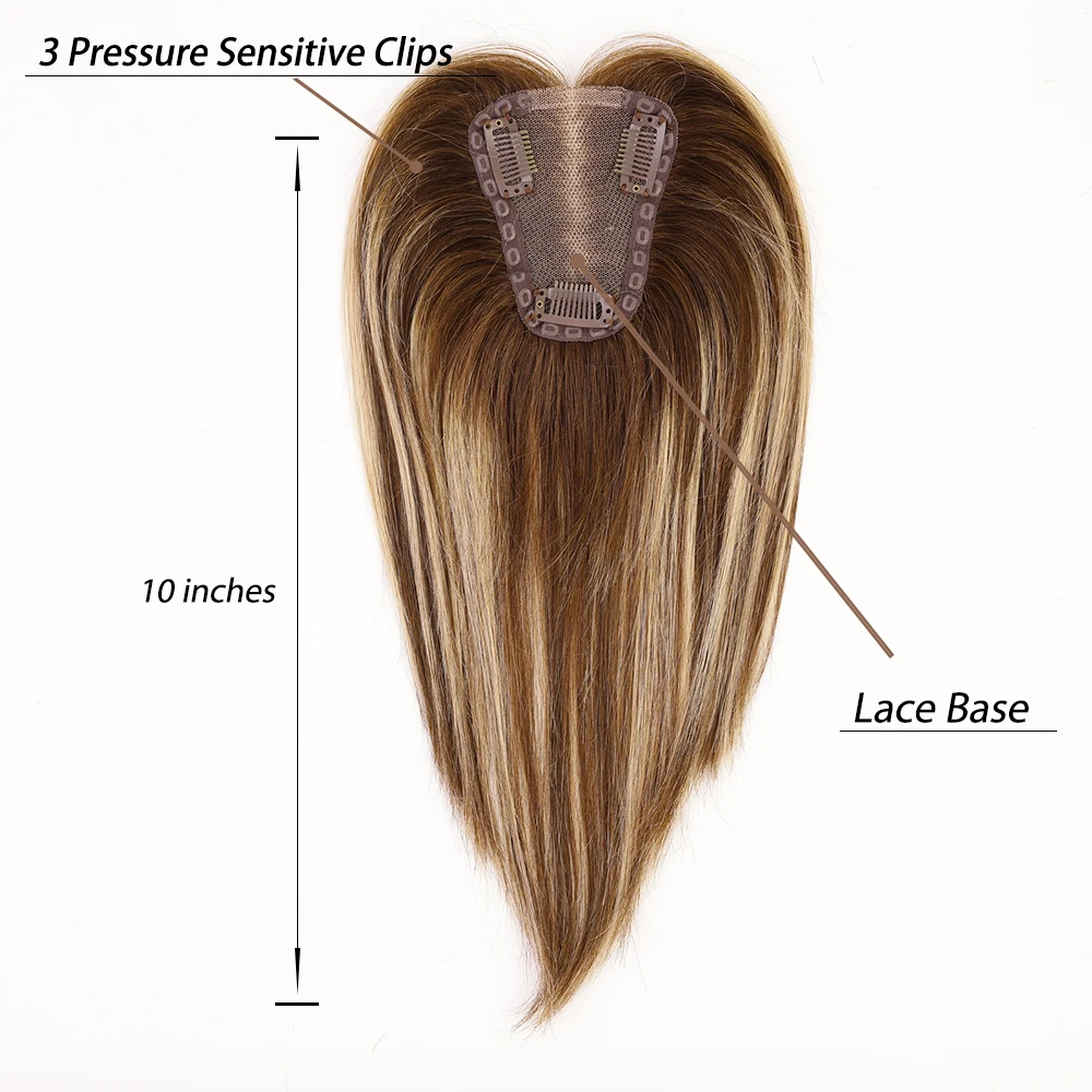 Remy Human Hair Toppers Lace Base Clips in Hair Copper Brown Blonde Mixed Extensions for Women 10 Inches Hairpieces human hair toppers