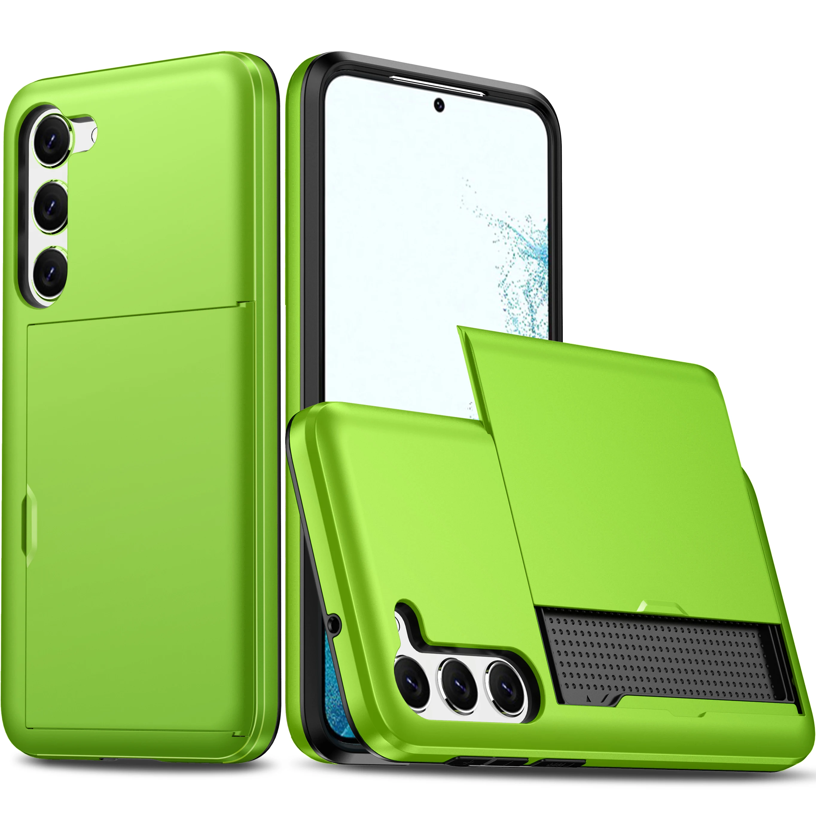 Solid Color Card Holder Slide Slot Hard PC Heavy Duty Protective Phone Case