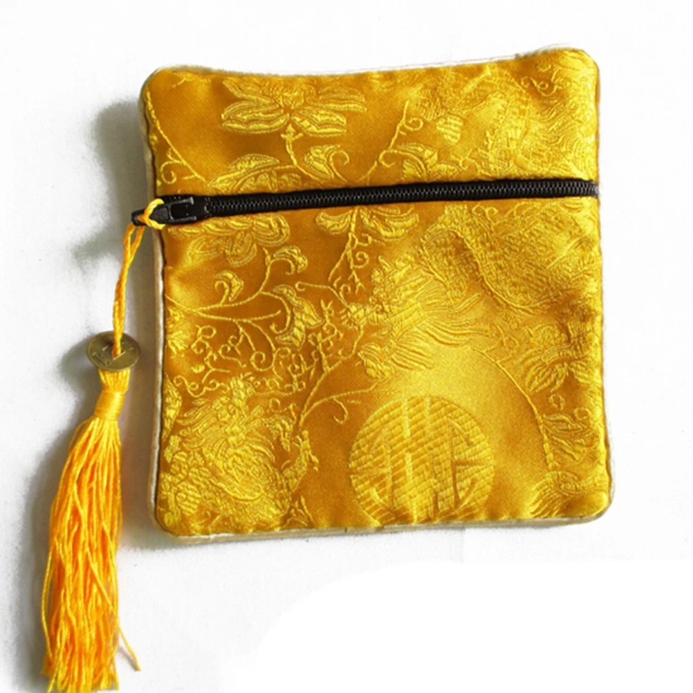 10 Teile/los Marke Neue Mixed Farbe Kleine Blume Seide Quaste Platz Münze Pouch China Zipper Geldbörse Schmuck Tasche – Detail 10
