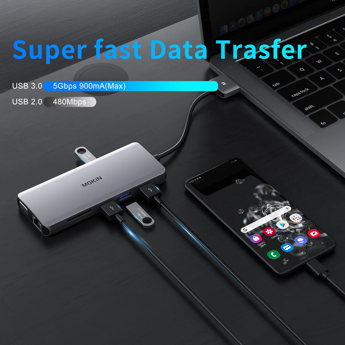 MOKiN 12 in 2 ��ŷ �����̼� - USB3.0, HDMI 4K60Hz, PD 100W, SD, TF, RJ45 1Gbps - MacBook Air/Pro, iPad, Thunderbolt ��Ʈ�Ͽ�