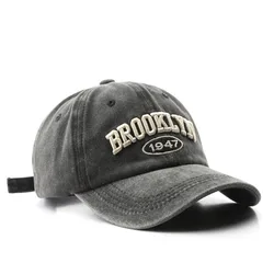Vintage Brooklyn Embroidered Cotton Baseball Cap - Unisex Adjustable Casual Hat (Black)