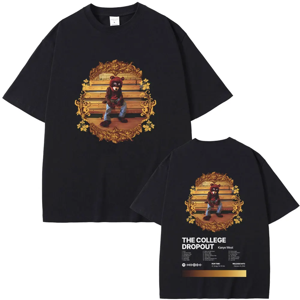 

Rapper Kanye West The College Dropout Hip Hop Music Album Graphic T Shirts Men Women Casual Oversized T-shirt Men's Black Tees