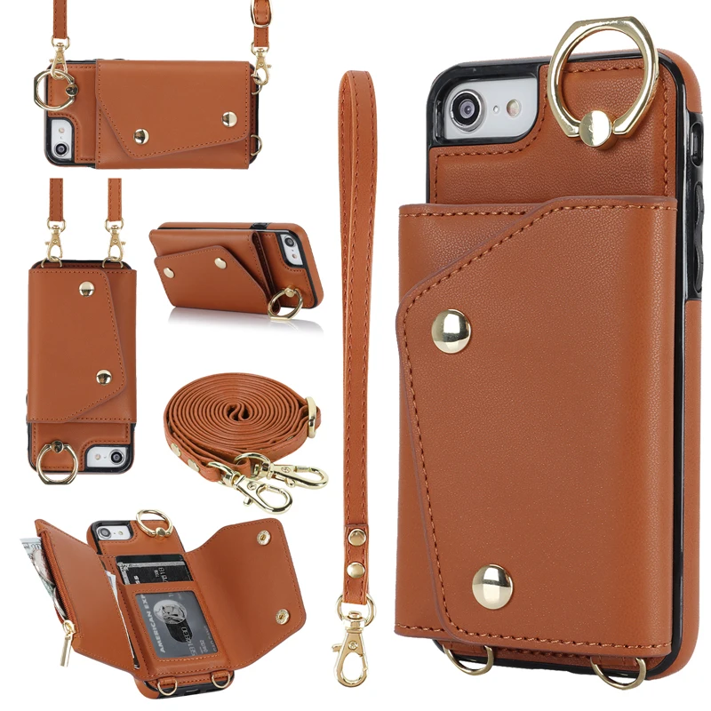 ELVEV Soft PU Leather Zipper Wallet Phone Case with Card Holder, Shockproof Durable Shell and Strap