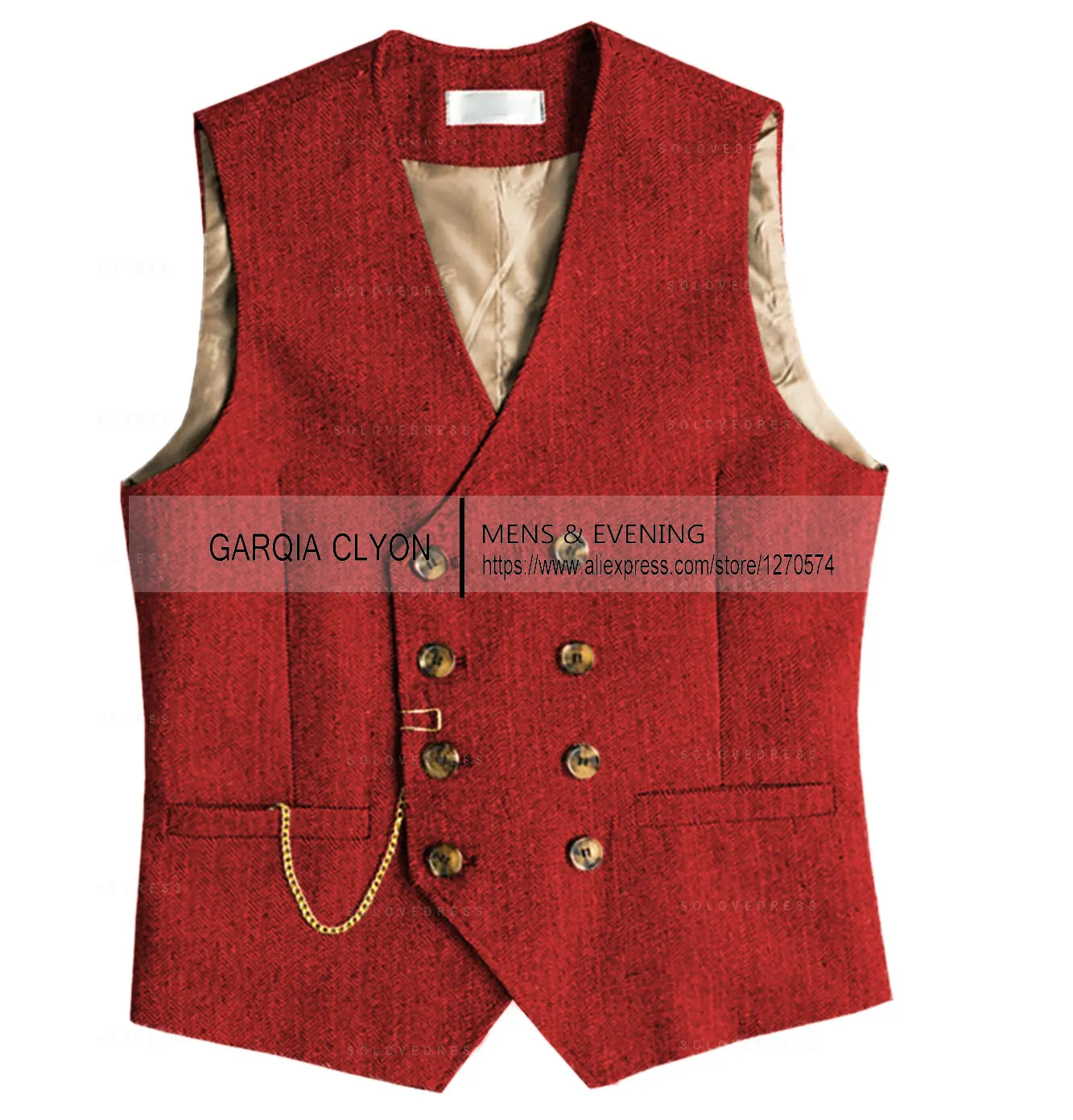 Men's Waistcoat Herringbone Homespun Fabric Double Breasted Men's Slim Fit Vests For Wedding Groom Business Casual