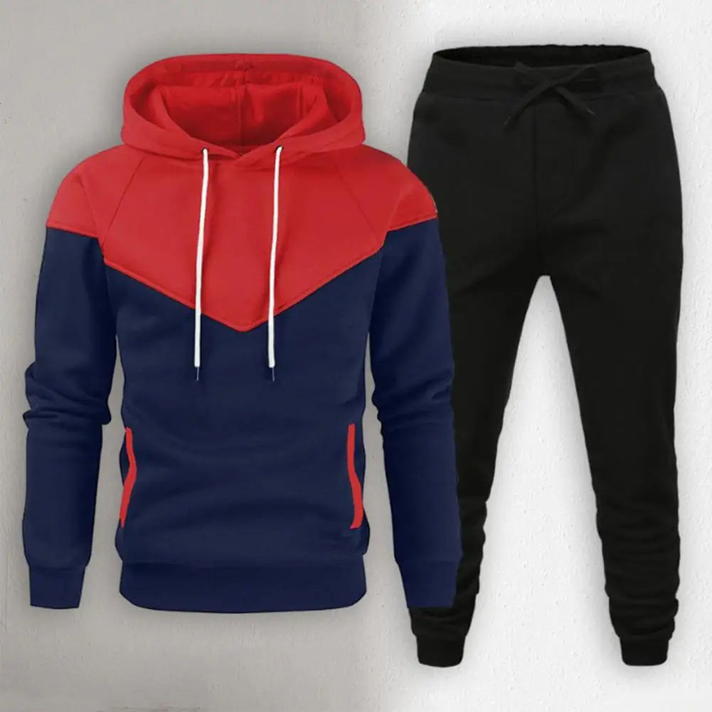 

2 Pcs/Set Men Hoodie Sweatpants Set Drawstring Elastic Waist Hooded Ankle-banded Sports Top Pant Sets Activewear ropa hombre
