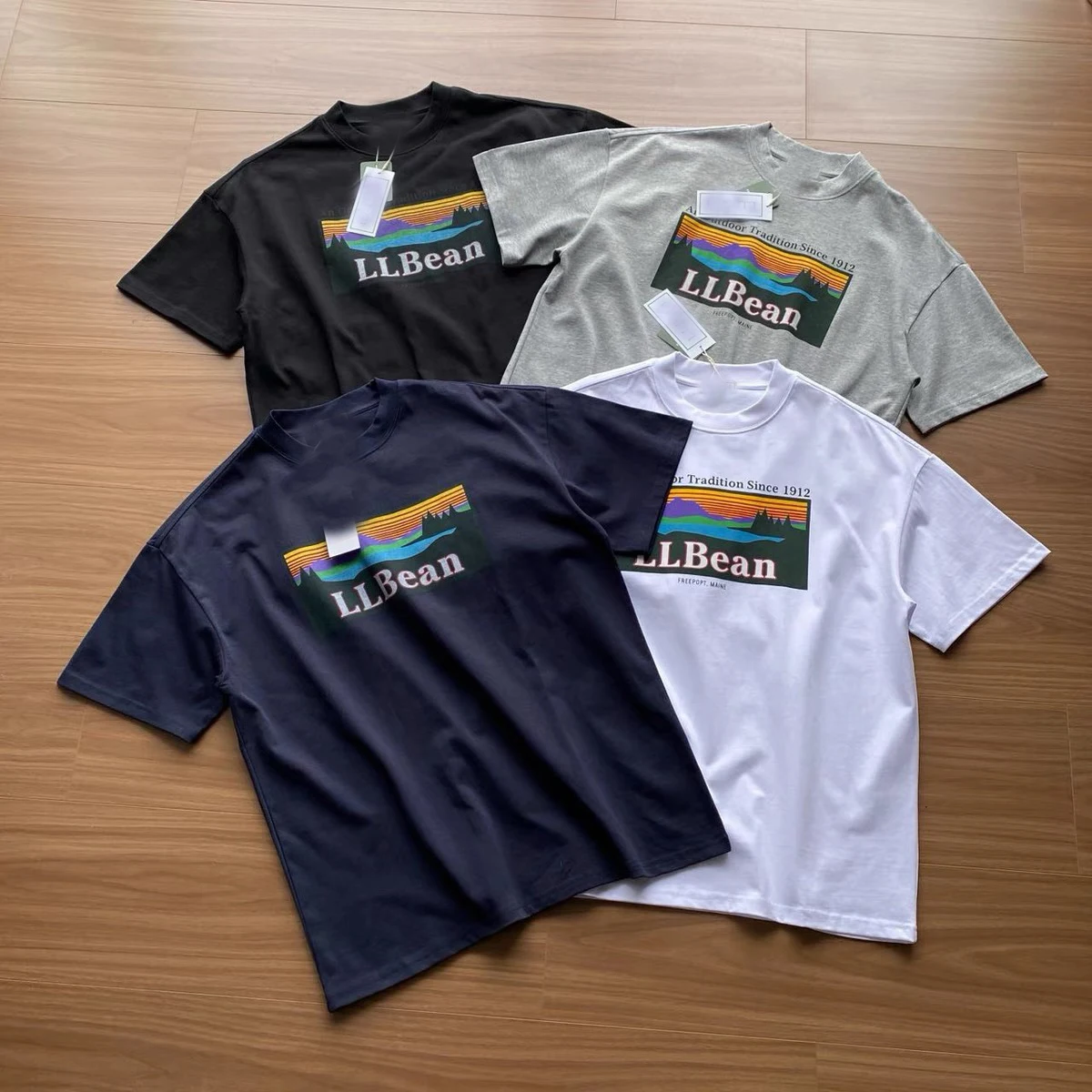 Japanese Retro Old Dyed Mountain Print Bean Short Sleeves Loose Outdoor Couples For Men cotton short sleeved shirt,mens training tshirt